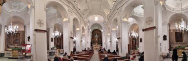 Capri, Campania, Italy - March 13, 2022: Panoramic photo of the seventeenth-century church of Santo Stefano in Piazza Umberto I