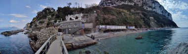 Capri, Campania, Italy - March 11, 2022: Panoramic photo of the Baths of Tiberius in via Palazzo a Mare