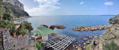Capri, Campania, Italy - March 11, 2022: Panoramic photo of the Baths of Tiberius in via Palazzo a Mare