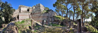 Capri, Campania, Italy - March 13, 2022: Panoramic photo of the Roman ruins of Villa Jovis