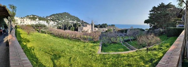 Capri, Campania, Italy - March 11, 2022: Panoramic photo of the fourteenth-century Certosa di San Giacomo from Via Matteotti
