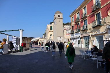 Capri, Campania, Italy - March 11, 2022: Tourists at the viewpoint of Piazza Diaz