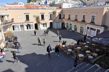 Capri, Campania, Italy - March 11, 2022: Town hall building overlooking Piazza Umberto I, commonly known as piazzetta