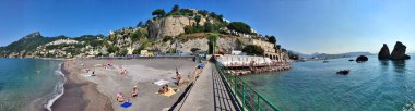Vietri sul Mare, Campania, Italy - September 7, 2021: Panoramic photo from the jetty of the free beach