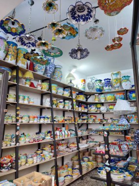 Vietri sul Mare, Campania, Italy - September 7, 2021: Interior of a Vietri ceramics shop in Corso Umberto I
