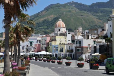 Forio, Campania, Italy - May 13, 2022: Dome of the Church of San Gaetano from the waterfront of Via Marina