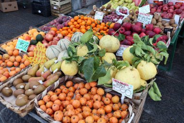 Forio, Campania, Italy - May 13, 2022: Fruit stand on the seafront of Via Marina
