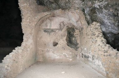 Capri, Campania, Italy - March 11, 2022: Glimpse of the Matermania Grotto on the Via Pizzolungo path
