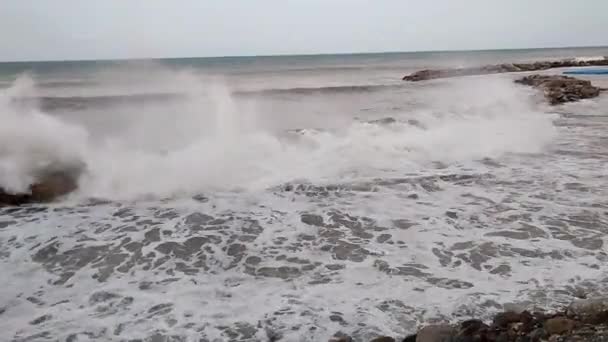 Palinuro Campania Italy September 2022 Rough Sea Waves Breaking Breakwater — Stock Video