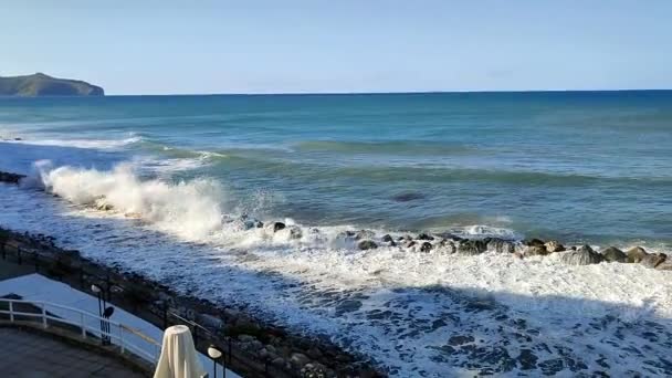 Palinuro Campania Italy September 2022 Rough Sea Waves Breaking Breakwater — Stock Video