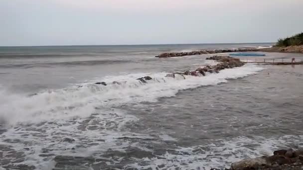 Palinuro Kampánie Itálie Září 2022 Rough Sea Waves Breaking Breakwater — Stock video