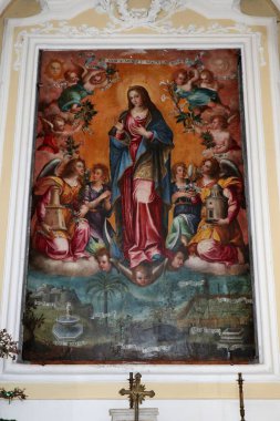 Praiano, Campania, İtalya - 2 Ekim 2022: 16. yüzyıl San Luca Evangelista Kilisesi