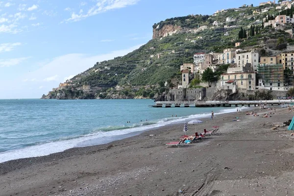 Minori Kampanien Italien Oktober 2022 Panorama Över Byn Från Stranden — Stockfoto
