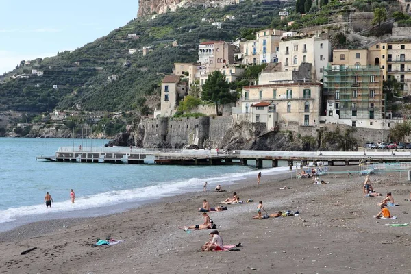 Minori Campania Italia Octubre 2022 Panorama Del Pueblo Desde Playa — Foto de Stock