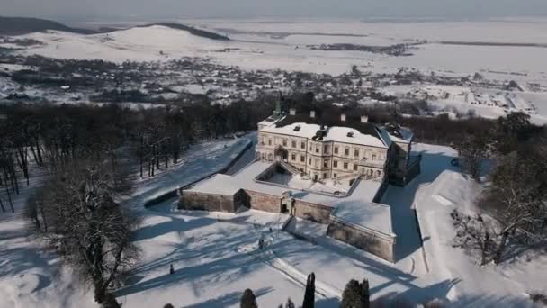 Widok Lotu Drona Nad Zabytkowym Starym Zamkiem Słoneczny Zimowy Dzień — Wideo stockowe