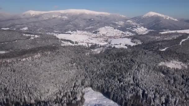 Szenische Landschaft Der Winterkarpaten Wald Und Gebirgstäler Drohnenblick Video — Stockvideo