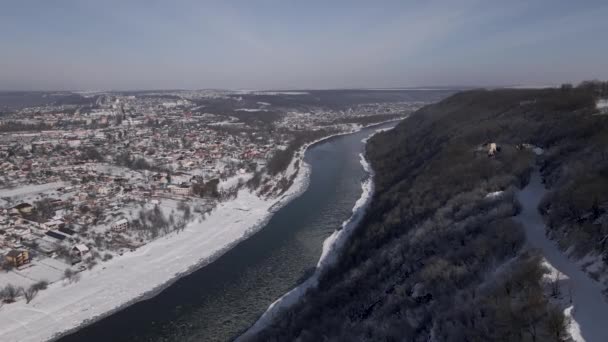 Frozen Canyon Winter Day Aerial Drone View — Stock videók