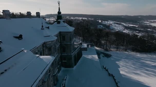 Вид Повітря Історичний Старий Замок Сонячний Зимовий День Палац Підгірці — стокове відео