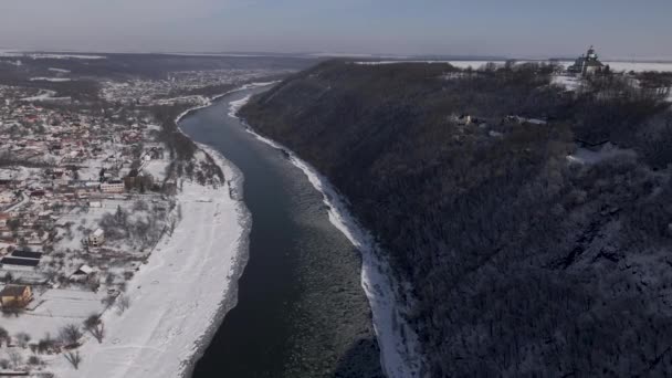 Frozen Canyon Winter Day Aerial Drone View — стоковое видео