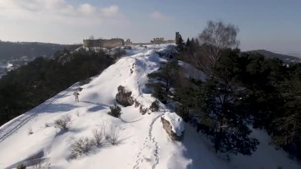 Drone Aéreo Vista Del Castillo Medieval Kremenets Del Siglo Xiii — Vídeo de stock