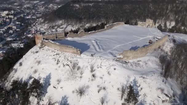 Aerial Drone Widok Wiecznego Średniowiecznego Zamku Kremenets Terytorium Ukrainy Kraj — Wideo stockowe