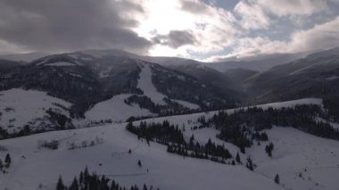 Ukrayna 'daki Karlı Karpatlar' ın Hava Aracı Görünümü