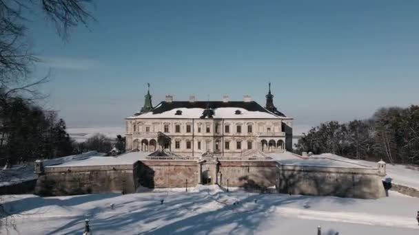 Вид Повітря Історичний Старий Замок Сонячний Зимовий День Палац Підгірці — стокове відео