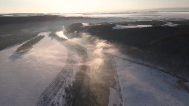 Vista Del Horizonte Aéreo Del Paisaje Cinematográfico Soleado Día Invierno — Vídeo de stock