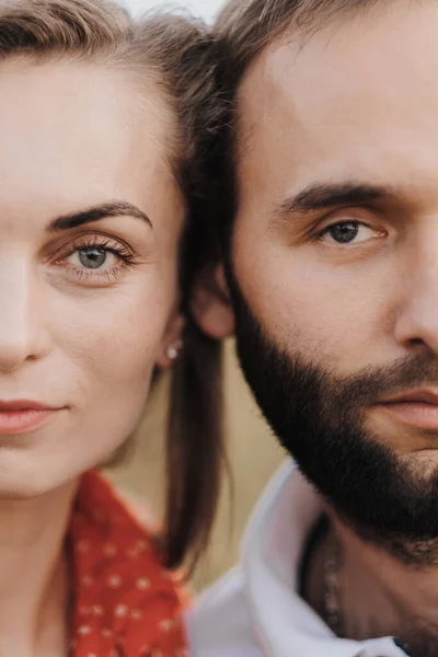 Cropped Portrait Middle Aged Couple Man Woman Leaning Faces Each — Fotografia de Stock