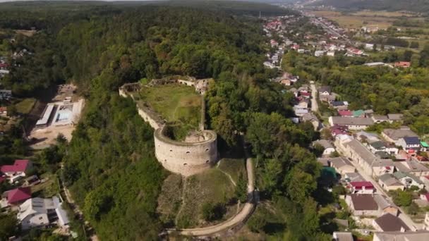 Veduta Aerea Panoramica Sul Castello Seicentesco Rovina Nella Città Terebovlia — Video Stock