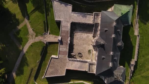 Vue Aérienne Haut Vers Bas Sur Château Forteresse Résidentiel Xviie — Video
