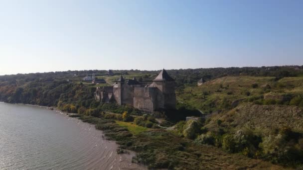 Veduta Aerea Panoramica Del Castello Medievale Della Fortezza Khotyn Piedi — Video Stock