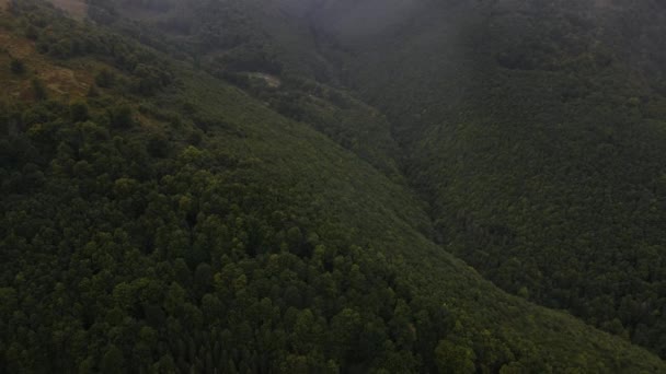 Letecký Panoramatický Výhled Nízké Mraky Oblačného Počasí Nad Horami Dron — Stock video