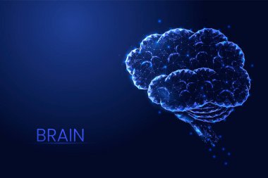 İnsan beyni arka plan vektörü. Düşük polimerli tıp kavramı, akıl sağlığı, sinir sistemi, yenilikçi teknoloji.