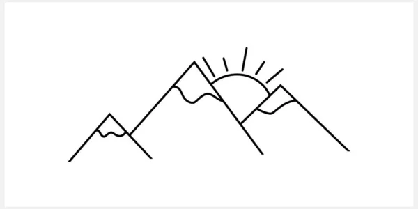 Doodle Berg Met Zon Pictogram Geïsoleerd Handtekenlijn Kunst Tekening Vector — Stockvector