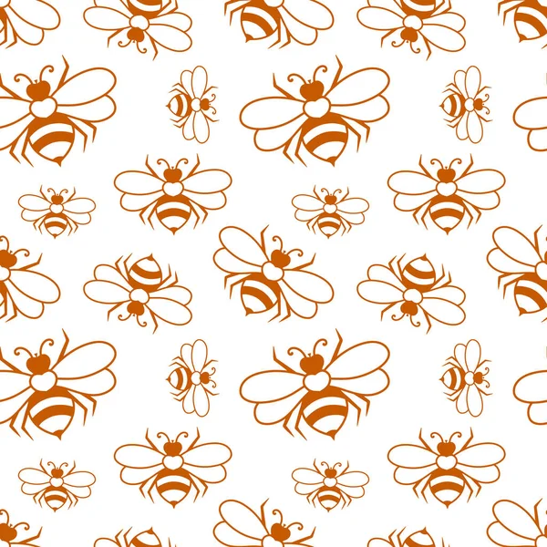 Včelí Bezešvý Vzor Izolovaný Bílém Ručně Kreslený Klip Skica Vektorové — Stockový vektor