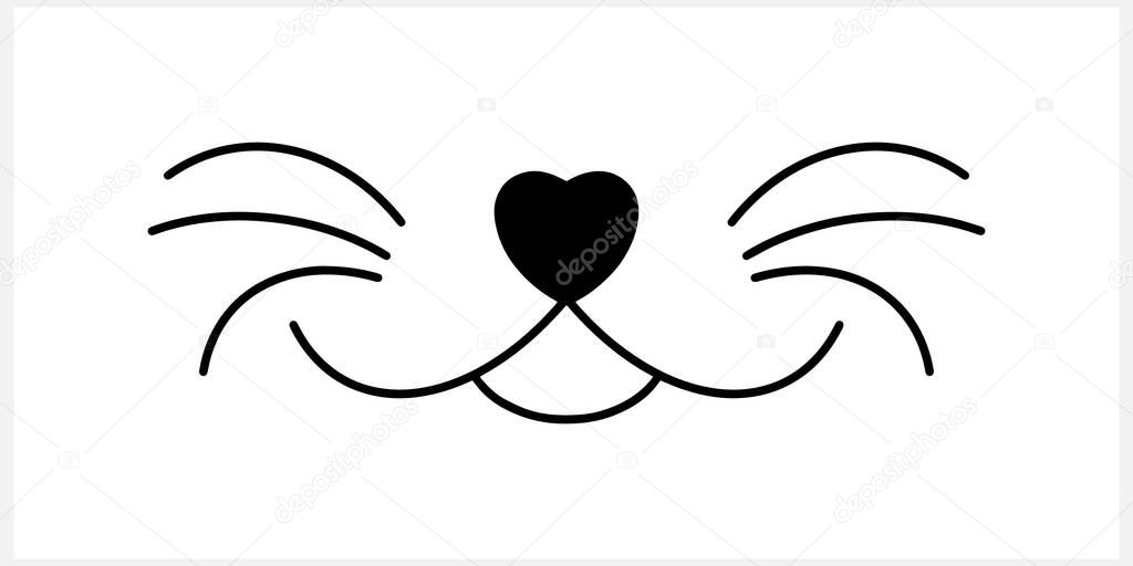 Doodle cat mustache  icon isolated on white. Outline hand drawing art line. Sketch logo animal. Vector stock illustration. EPS 10