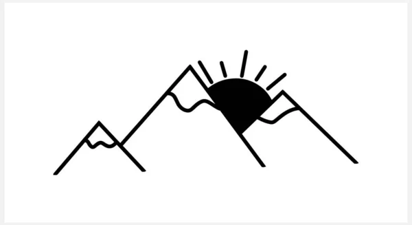 Doodle Berg Med Sol Ikon Isolerad Handritning Linje Konst Skiss — Stock vektor
