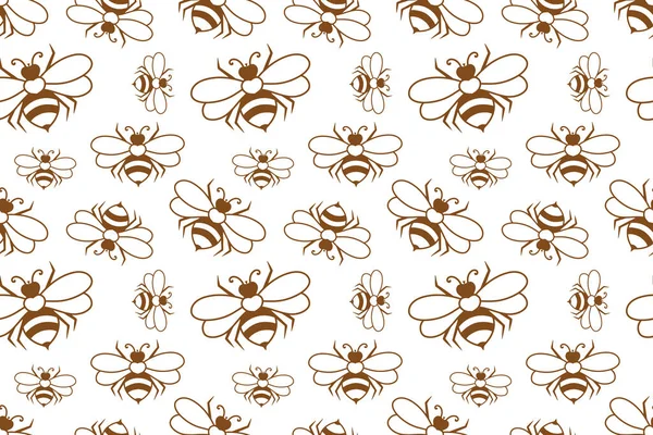 Včelí Bezešvý Vzor Izolovaný Bílém Ručně Kreslený Klip Skica Vektorové — Stockový vektor