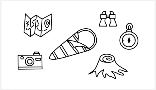 Doodle Tourizm Set Clip Art Isolé Croquis Aventure Illustration Vectorielle — Image vectorielle