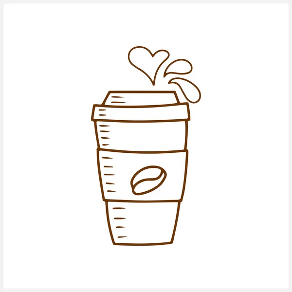 Doodle Kaffee Mit Herz Isoliert Auf Weiß Skizzieren Sie Vektor — Stockvektor