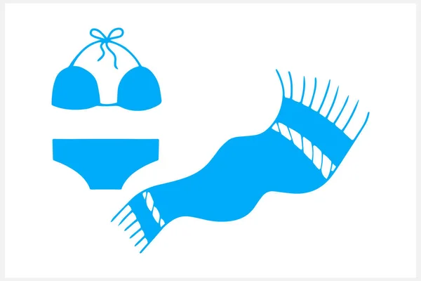 Doodle Toalla Playa Mujer Icono Del Bikini Aislado Niños Dibujado — Vector de stock
