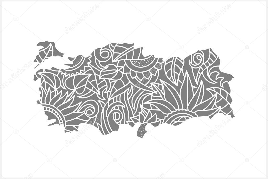 Doodle Turkey map. Eco design. Hand drawn line art. Stencil vector stock illustration. EPS 10