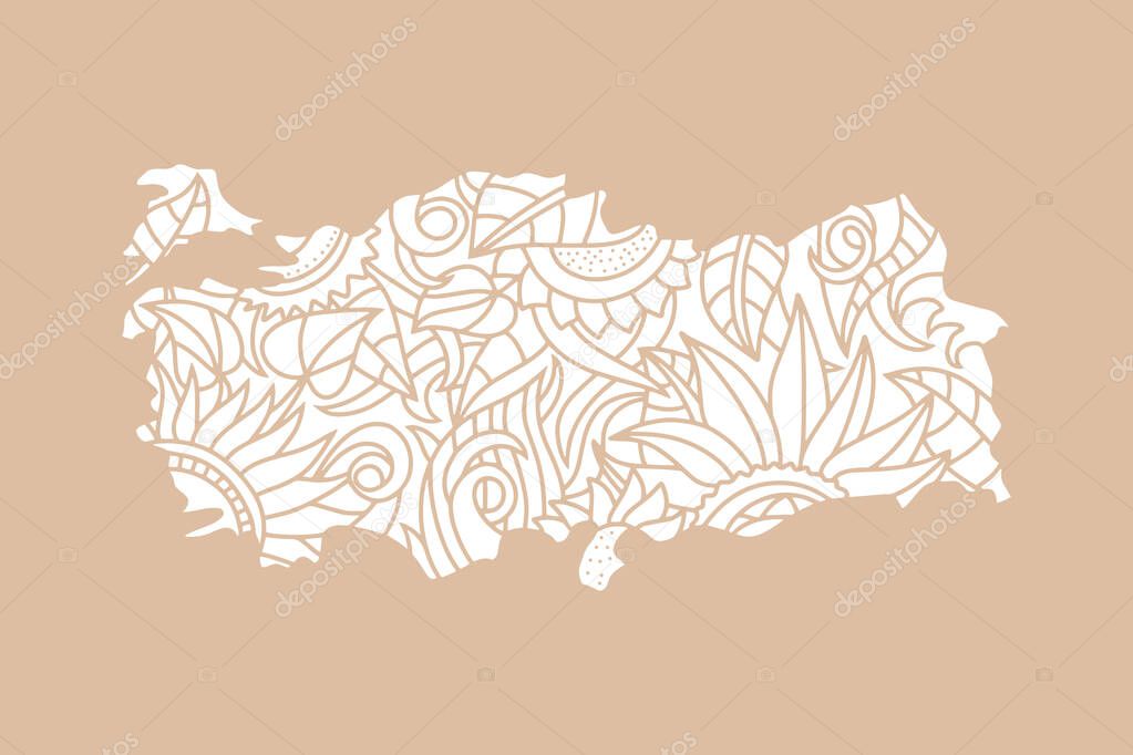 Doodle Turkey map. Eco design. Hand drawn art. Stencil vector stock illustration. EPS 10