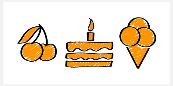 Doodle Ijs Cake Kersen Clipart Geïsoleerd Symbool Zomer Verjaardag Schets — Stockvector