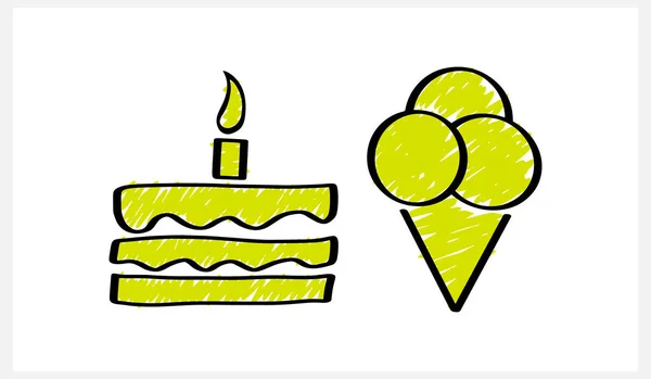 Doodle Ijs Cake Clipart Geïsoleerd Symbool Zomer Verjaardag Schets Een — Stockvector