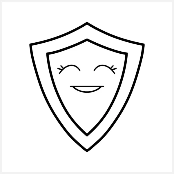 Escudo Guardia Con Clipart Sonrisa Aislado Cartel Plano Lleno Sketch — Vector de stock