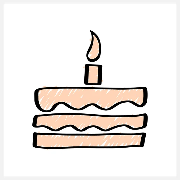 Cake Icon Isolated Doodle Cake Birthday Celebration Single Candle Vector — Stock Vector