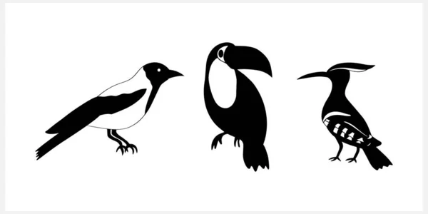 Doodle Bird Set Clip Art Isolated Hand Drawn Animal Stencil — Archivo Imágenes Vectoriales