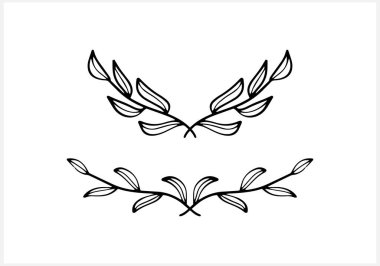 Çelenk simgesi izole edildi. Eko klipsli sanat. Yapraklı dal. Çerçeve, sınır. Vektör hisse senedi çizimi. EPS 10